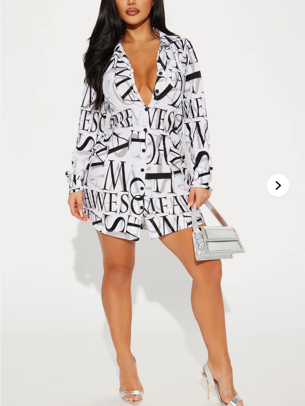 Fashion Nova Black & White Letterprint Blazer Dress